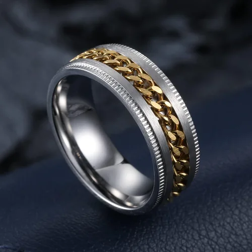 Miniatura 9 de King Will - Anillo antiestrés de acero inoxidable 316L para hombres y mujeres, con cadena decorativa giratoria, 8 mm de ancho, anillo de boda