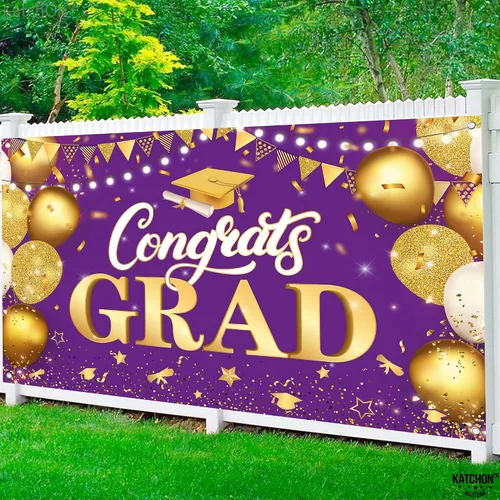 Miniatura 7 de KatchOn, XtraLarge - Cartel de graduación de felicitaciones – 72 x 44 pulgadas, fondo de graduación morado y dorado Decoraciones de graduación