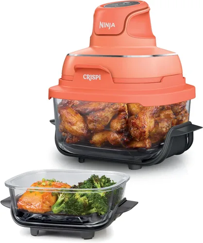 Miniatura 21 de Ninja Crispi - Freidora de aire de vidrio 4 en 1 Con recipientes de vidrio no tóxicos de 4 cuartos y 6 tazas y tapas Apto para microondas, Gris