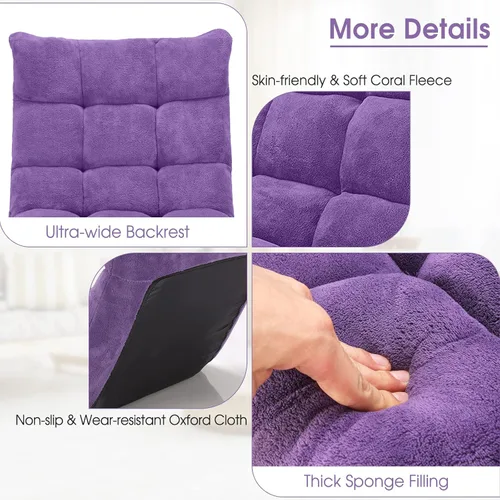 Miniatura 8 de Giantex Silla de suelo con soporte de espalda, 14 posiciones ajustables, cama plegable acolchada, sofá reclinable, sillas de suelo plegables