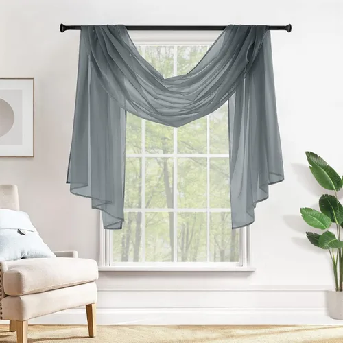 Miniatura 13 de MIULEE Cenefa Beige para Ventana para Fiesta - Cortina Transparente Cenefa Superior Tratamiento de Ventana Cortinas Decorativas para Arco de Boda