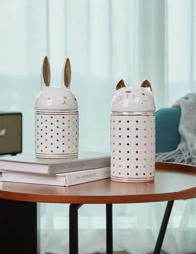 Miniatura 9 de HAUCOZE Tarro de galletas de gato decorativo para dulces con tapa, moderno recipiente de decoración de cocina, recipiente de cerámica para regalo