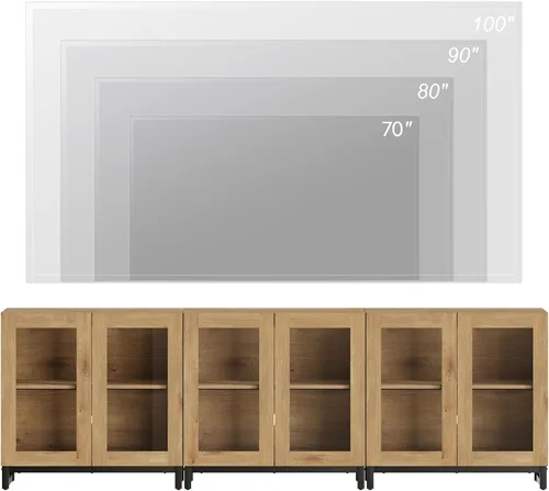Miniatura 4 de WAMPAT Moderno soporte de TV con puertas de vidrio para televisores de 32 a 40 pulgadas, consola central de entretenimiento con estantes ajustables