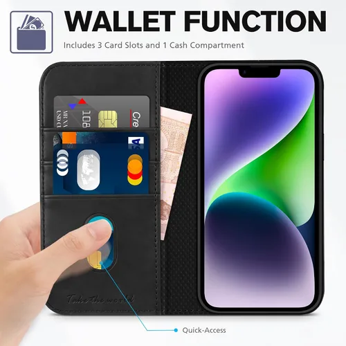 Miniatura 7 de TUCCH Funda tipo cartera para iPhone 14 de 6.1 pulgadas, [3 tarjetas] ranuras [bloqueo RFID] Funda de piel sintética, con funda interior de TPU a