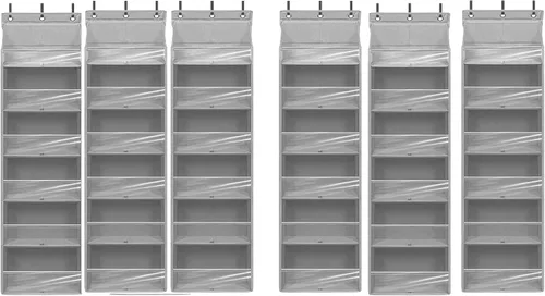 Miniatura 18 de Organizador de puerta con 6 bolsillos extra grandes, 12 bolsillos laterales, estante de almacenamiento resistente para armario, organizador de Beige