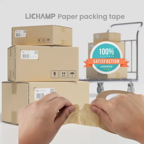 Miniatura 7 de Lichamp Cinta de embalaje de papel Kraft, cinta de envío marrón engomada para cajas y cartones, 2 pulgadas x 55 yardas x 7 mil