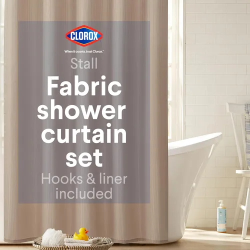 Miniatura 13 de CLOROX Cortina de ducha para baño con juego de forro de PEVA impermeable y liviano, tamaño estándar para baño, con imanes con peso y 12 ganchos