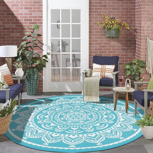 Miniatura 22 de Bsmathom Alfombra impermeable para exterior de 6'x9' reversible de pajita de plástico estilo boho para patio, terraza, camping, alfombras, portátil