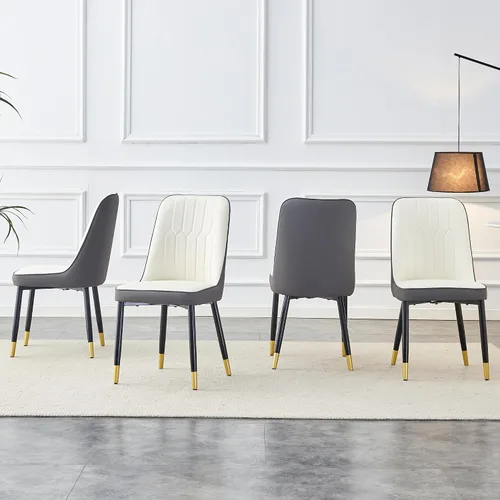 Miniatura 7 de Juego de 4 sillas de comedor, modernas patas de metal negro de cuero sintético para sala de estar, cocina, comedor