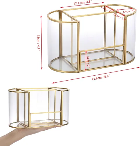 Miniatura 6 de Hipiwe Soporte para brochas de maquillaje dorado, 4 ranuras, organizador de brochas de cosméticos de vidrio, soporte para control remoto, soporte