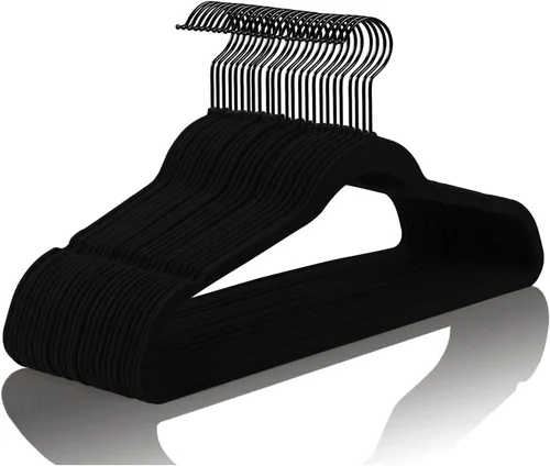 Miniatura 31 de MIZGI Perchas de Terciopelo Premium (Paquete de 50) Resistentes - Perchas de Fieltro Antideslizantes - Percha de Traje de Terciopelo Negro - Ganchos