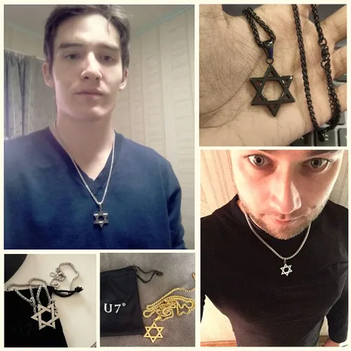 Miniatura 6 de U7 - Collar con Estrella de David para hombres y mujeres, dije hexagonal de acero inoxidable con cruz/piedra de rubí/collares clásicos judíos