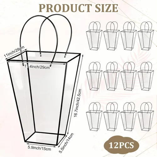 Miniatura 2 de Yexiya 12 bolsas florales grandes transparentes para ramo de flores a granel con asa transparente para regalo de boda, regalo de boda, regalo