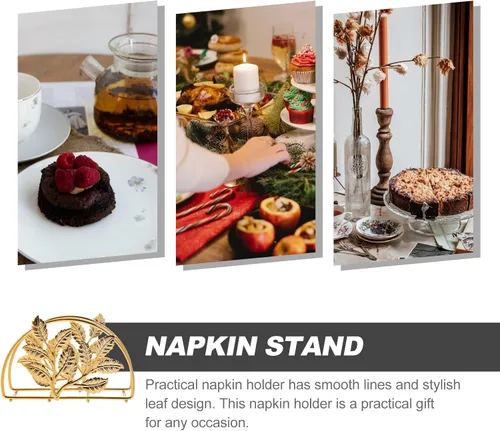 Miniatura 9 de Golden Iron Napkin Holder with Leaf Design, Large Metal Paper Napkin Stand for Kitchen and Restaurant Table, Rustic Style Bathroom and Dining
