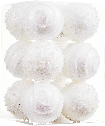 Adornos de bolas de Navidad blancos, adornos de bolas de Navidad de plástico irrompibles colgantes con perlas para fiestas navideñas (70 mm / 2.76