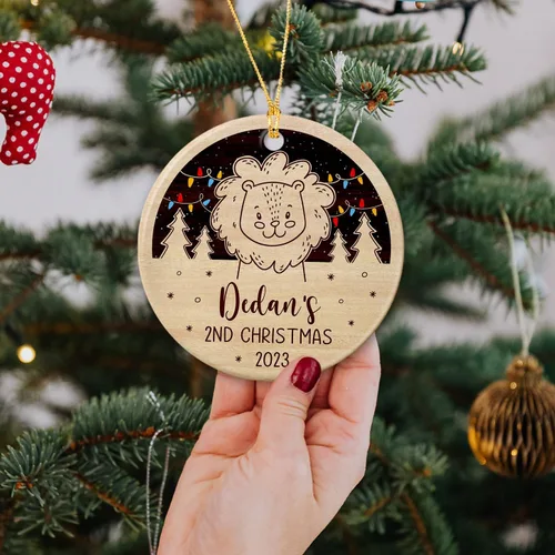 Miniatura 3 de Adorno de cerámica personalizado para la segunda Navidad de león para bebé, regalo de 2º adorno de árbol de Navidad de león para bebé, recuerdo