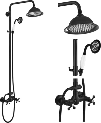 Miniatura 17 de gotonovo - Juego de grifo de ducha de níquel cepillado 8 pulgadas, cabezal de ducha de lluvia para baño, sistema de ducha de pared, doble mango