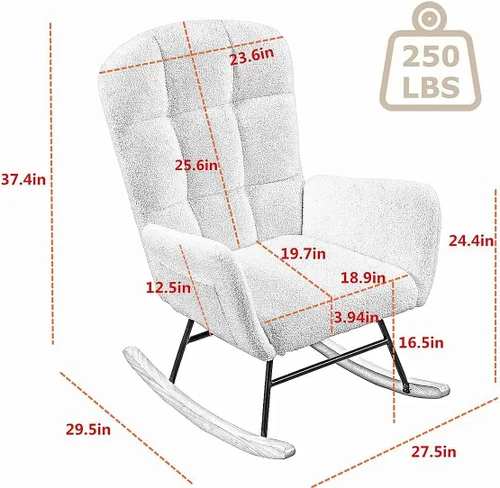Miniatura 2 de oaaktu Mecedora para guardería, planeador tapizado con respaldo alto, balancín para guardería, cómodo y elegante sillón decorativo para salas