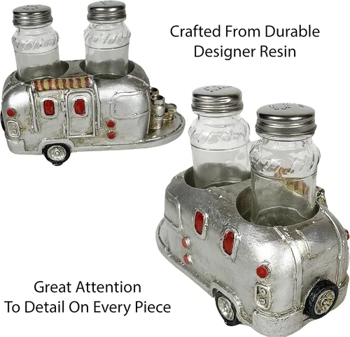 Miniatura 5 de Urbalabs RV Camper Mobile Home Trailer Air Stream Salero y Pepper Shaker Caddy Farmhouse Country Dinner Table Holder Juego de vidrio de salero