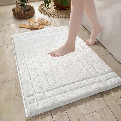 Miniatura 8 de Alfombras de baño negras, pequeñas alfombras de baño antideslizantes, alfombra de baño suave y peluda lavable para bañera y ducha, 18x24