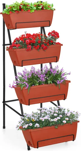 Miniatura 9 de OYEAL Cama de Jardín Elevada de 4 Niveles Jardineras Verticales para Interior y Exterior Caja de Jardinera Elevada con Patas Jardinera de Hierbas