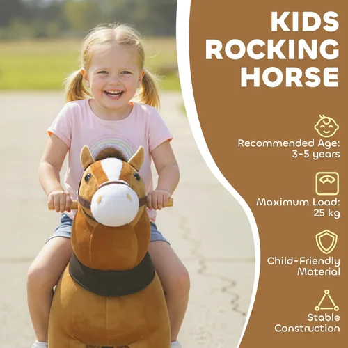 Miniatura 3 de Qaba Caballo para montar para niños de 3 a 5 años, pony de peluche de 29.5 pulgadas de altura, caballo andador con ruedas rodantes para juego