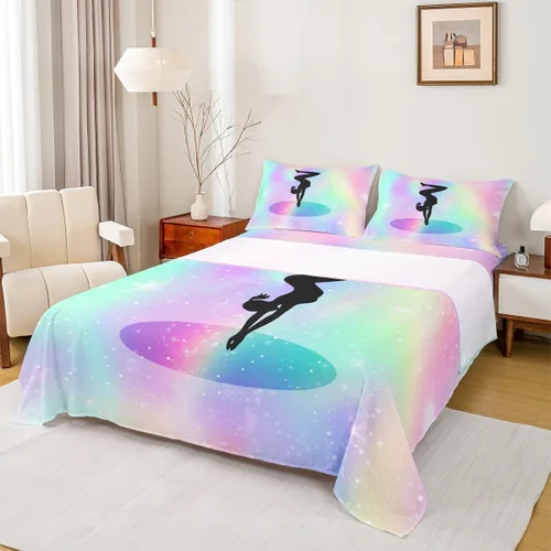 Miniatura 22 de Juego de sábana bajera ajustable de teñido anudado para niñas, juego de ropa de cama con diseño de arco iris degradado de arcoíris, lindo juego
