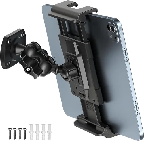 Miniatura 10 de OHLPRO Soporte de pared para tableta, giratorio de 360°, ajustable, universal, soporte para iPad, para cocina, oficina, almacén, hogar, compatible