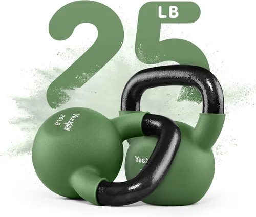 Miniatura 20 de Yes4All Pesas rusas, pesas rusas de hierro fundido recubiertas de neopreno de 5-65 LB, asa de agarre ancho y fondo plano para balanceos, D. 15