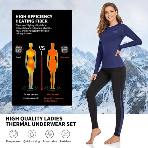 Miniatura 2 de HiZiTi Ropa interior térmica para mujer conjunto de pantalones largos con forro polar de capa base