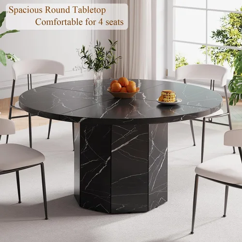Miniatura 6 de HSH Mesa de comedor redonda para 4-6 personas, mesa de cocina de mármol sintético negro de 47", mesa de comedor moderna de madera para sala de estar