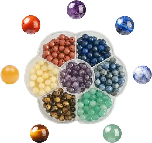 Miniatura 16 de 750 cuentas de piedra redonda natural real, cristales lisos, piedras preciosas sueltas, multicolor, mezcladas para hacer joyas, pulseras, collares
