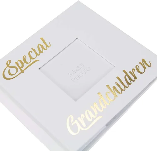 Miniatura 3 de Happy Homewares Álbum de fotos moderno de nietos blancos con texto dorado con capacidad para 80 fotos de 4 x 6 pulgadas