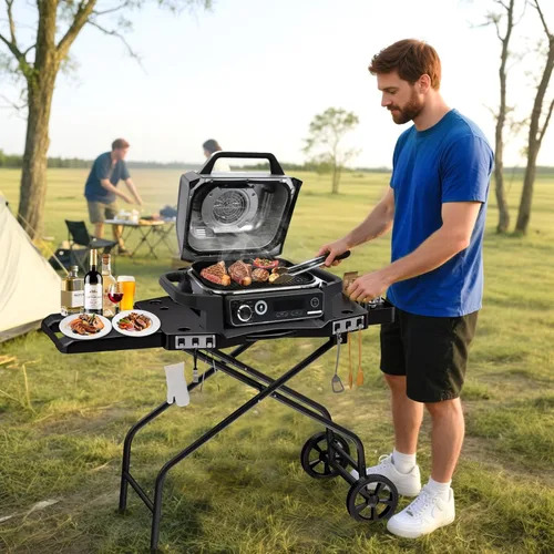 Miniatura 8 de GRISUN Carrito plegable para parrilla Ninja OG700–OG750 y Blackstone de 22 pulgadas Soporte portátil para barbacoa con ruedas, mesa auxiliar