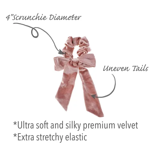 Miniatura 2 de My Lello 2pcs Velvet Long Tail Bow Hair Scrunchies Variedad Negro/Rojo