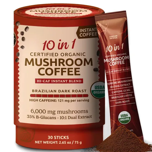 Miniatura 9 de ShroomDNA - Café orgánico de hongos con melena de león y hongos chaga, café instantáneo orgánico. Enfoque instantáneo + claridad todo el día.