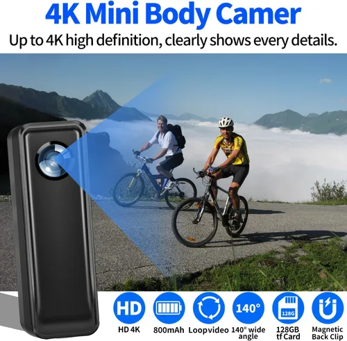 Miniatura 2 de Cámara Corporal de 128 GB, Videocámara de Acción 4K 30FPS, Cámara Deportiva Manos Libres con Clip Trasero Magnético, Mini Cámara Corporal POV que