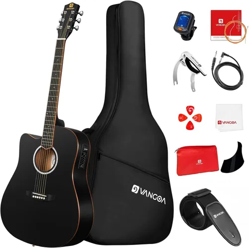 Kit de guitarra electroacústica Vangoa para zurdos, tamaño completo, para principiantes adultos, con EQ de 4 bandas incorporado, bolsa, afinador,