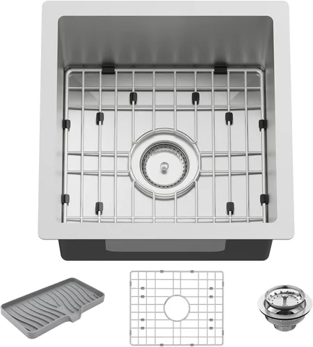 Miniatura 20 de Fregadero de cocina y bar negro de 12 x 16 pulgadas, pequeño tazón de acero inoxidable para montaje inferior, fregadero de cocina y bar, elección