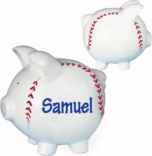 Alcancía para niño - Pintada a mano personalizada grande cerámica blanca alcancía (béisbol)