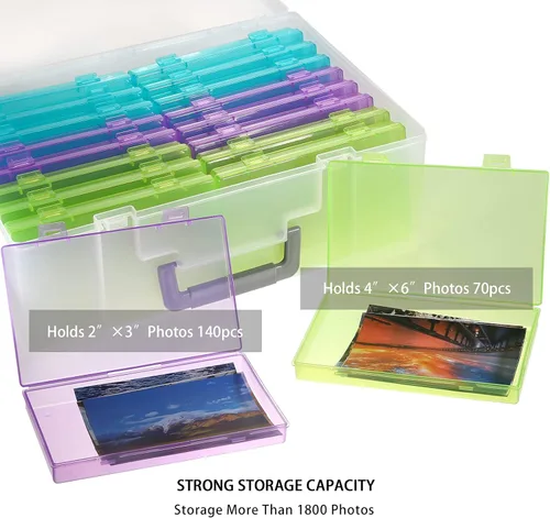 Miniatura 5 de Caja de almacenamiento de fotos de 4 x 6, 18 fundas interiores extra grandes, organizador de fotos grande sin ácidos, caja de almacenamiento