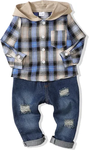 Miniatura 28 de Renotemy Ropa de bebé para niño, trajes de mezclilla, sudadera con capucha para bebés, pantalones de mezclilla, ropa para niños pequeños