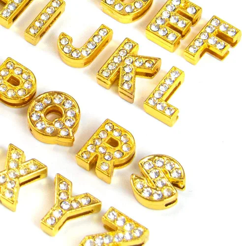 Miniatura 7 de AUEAR, paquete de 26 dijes de letras del alfabeto de 8 mm con diamantes de imitación completos, cristal, color dorado, para pulseras, collares