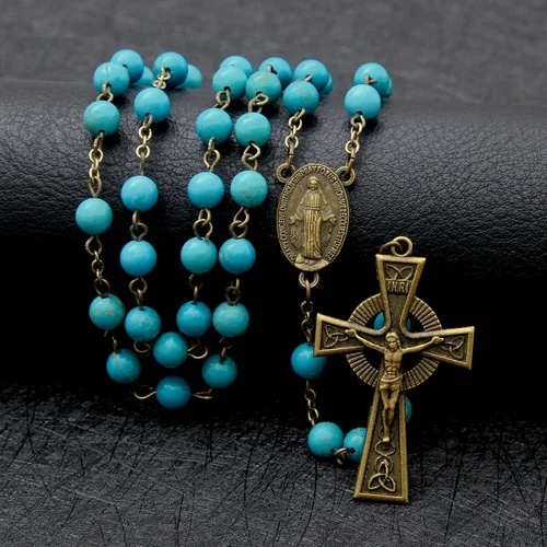 Miniatura 22 de KOMI Rosario de cuentas católicas para mujer, collar de cuentas de rosario con cruz de crucifijo, perlas de cristal, rosario, rosarios, católicos