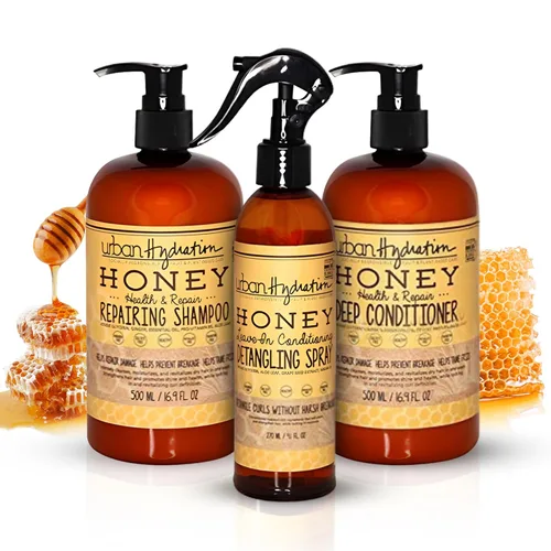 Urban Hydration Honey Health and Repair - Juego de champú, acondicionador y desenredante | Sin sulfatos, parabenos ni tintes, limpia, desenreda,