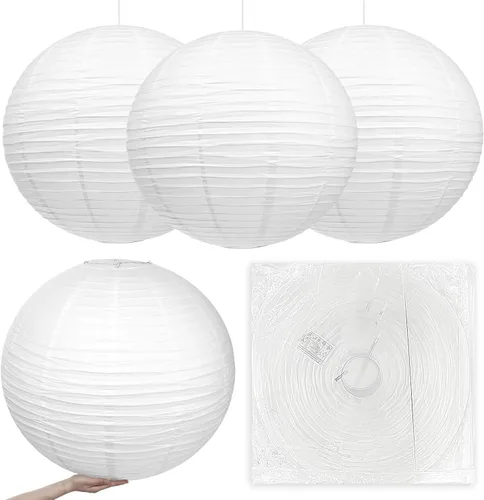Miniatura 7 de Woanger Paquete de 4 faroles de papel grandes de 24 pulgadas, pantalla Jumbo blanca japonesa china redonda colgante de papel japonés