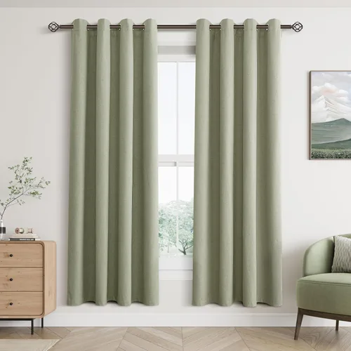 Miniatura 80 de Cream Linen Blackout Curtains 90 Length 2 Panels Set for Living Room Bedroom, 100% Black Out Thermal Insulated Linen Drapes, Room Darkening Grommet