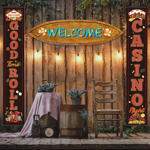 Miniatura 4 de Blulu Decoraciones de fiesta nocturna de casino Las Vegas, cartel de fiesta de póquer, decoración nocturna de bienvenida para juegos, viajes