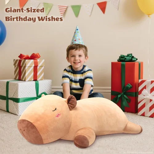 Miniatura 7 de SuzziPals Peluche de Capibara Gigante de 43 pulgadas, Animal de Peluche Gigante Realista para Alivio del Estrés y Compañía, Almohada de Grandes