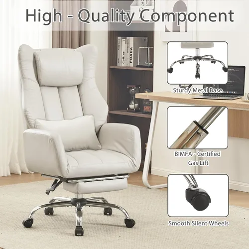 Miniatura 6 de Silla de oficina ergonómica con las piernas cruzadas con reposapiés, silla ejecutiva grande y alta de cuero con ruedas, reposabrazos reversible